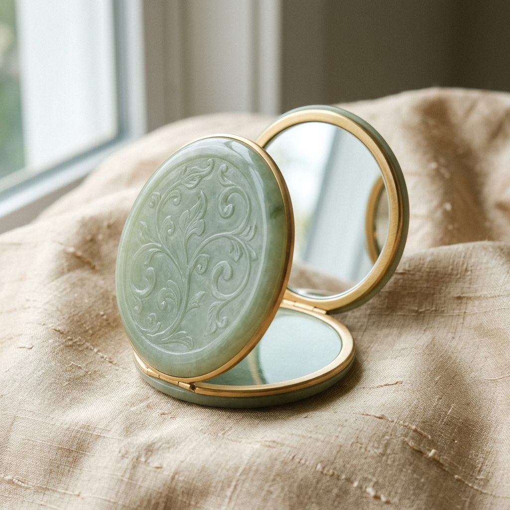 Hand-Carved Jade Compact Mirror